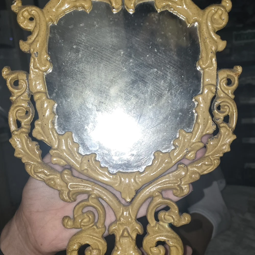 Antique Elegant Gold Toned Counter Top Mirror By Iron Works, Heavy Great Shape!